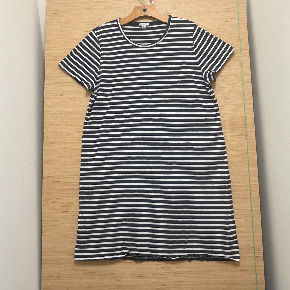 J.Crew Womens XL Navy Blue White Striped Short Sleeve Cotton T-Shirt Shift Dress